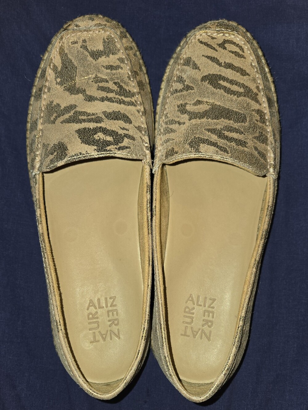 Naturalizer Gold Metallic Animal Print Loafers 12W
